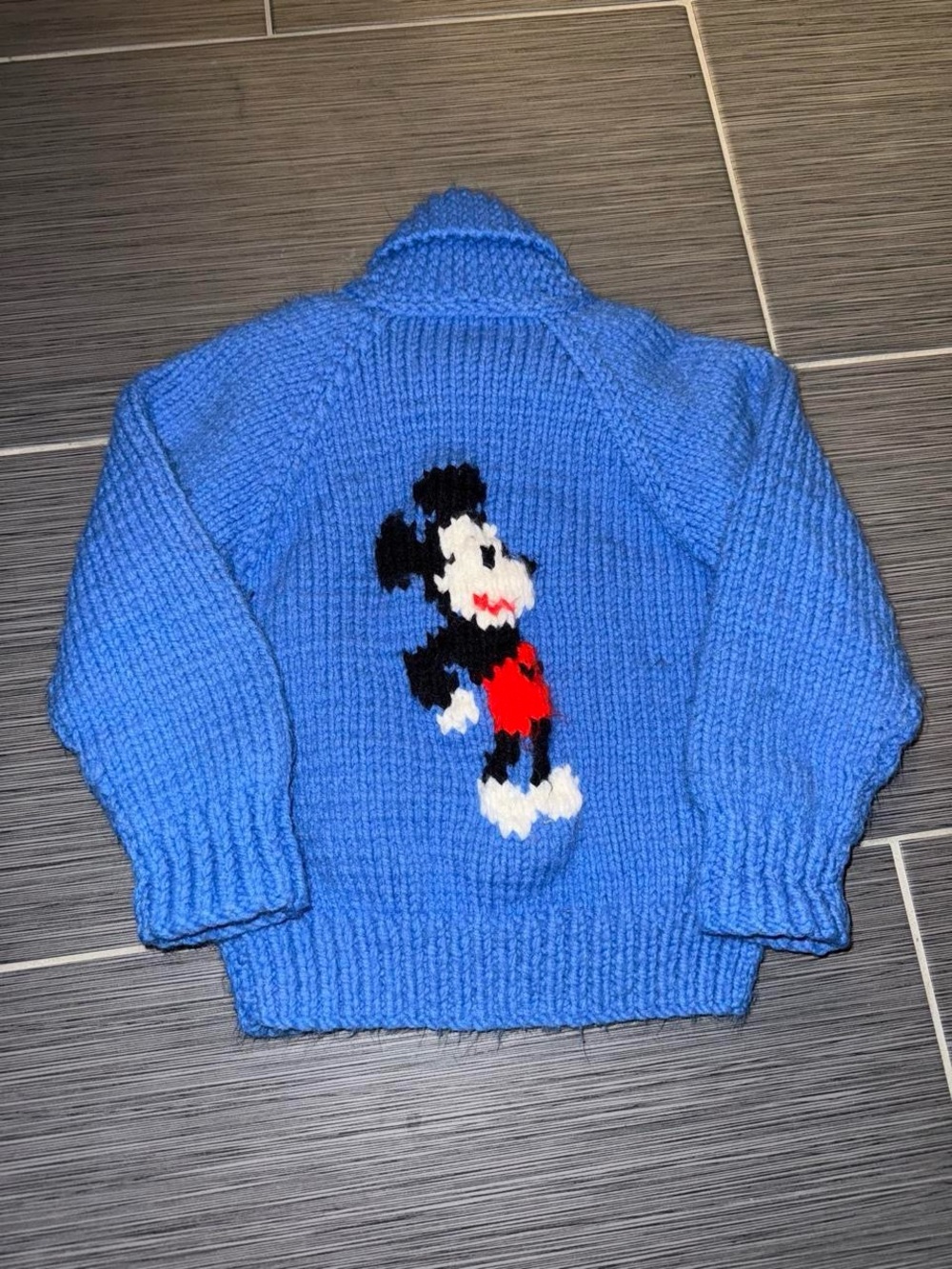 Vintage Rare 1970s Mickey Mouse Talon zipper Hand-knit Zip-up Blue Jacket